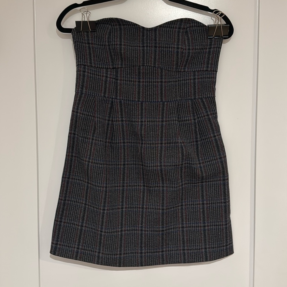 Plaid, strapless mini dress